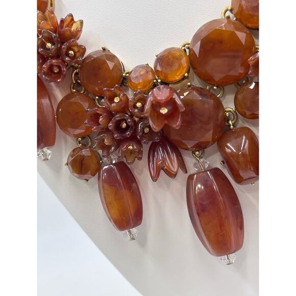 J. CREW Vintage Amber Brown Lucite Asymmetric Crystal Collar Bib Necklace - Picture 5 of 16